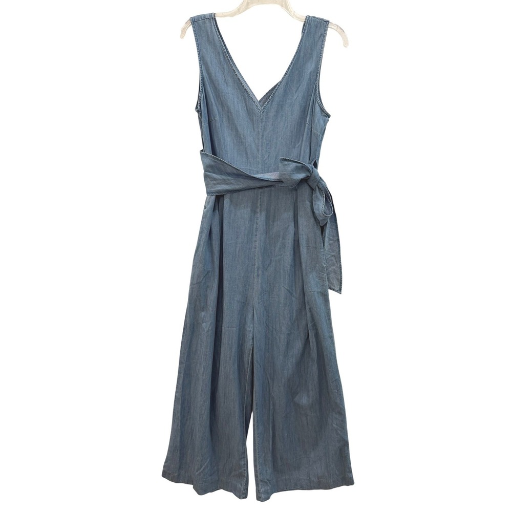 J.Crew Blue Cotton Lyocell Chambray Sleeveless Wrap Back Wide Leg Jumpsuit Sz 10